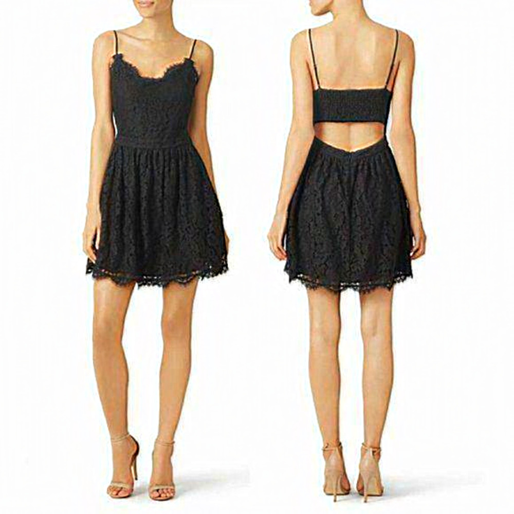 Joie Black Hudette Dress Scalloped Lace Sleeveless V-Neck Full Skirt Pockets S